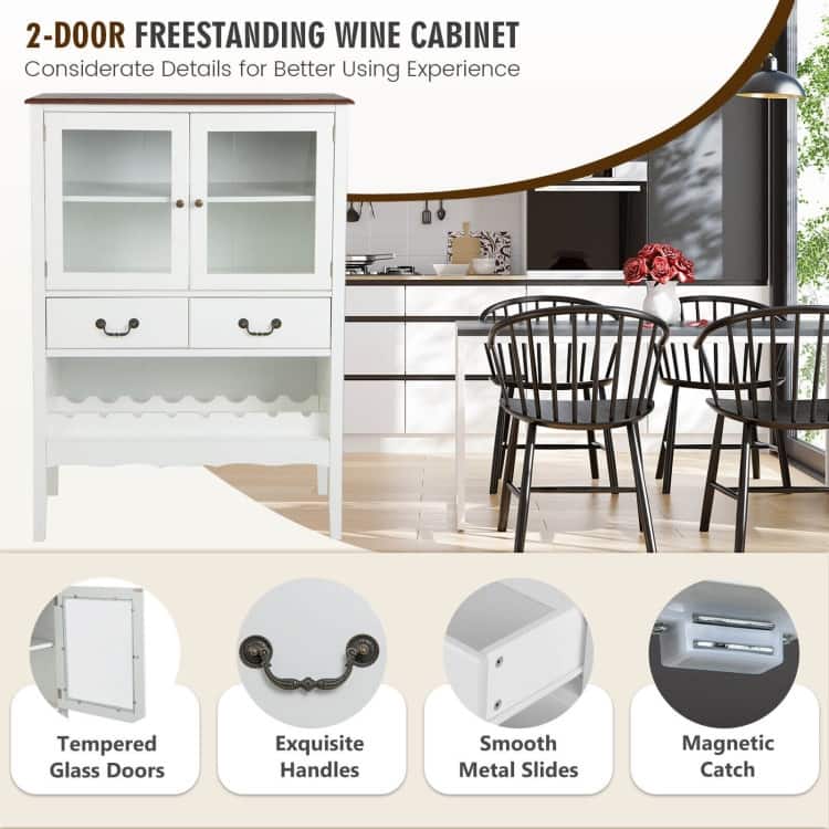 Sideboard Buffet Cabinet with 2 Tempered Glass Doors-White - 36” x 16” x 50”