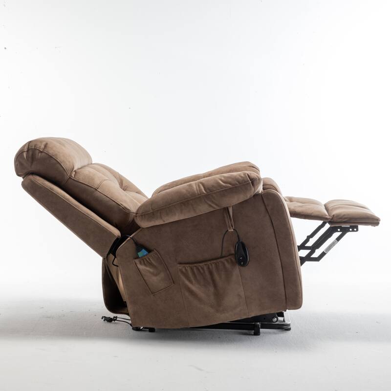Power Electric Massage Heating Recliner w/Cup Holder for Elderly,Brown