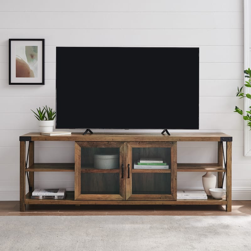 Middlebrook 70-inch Metal X-Accent TV Console - Rustic Oak