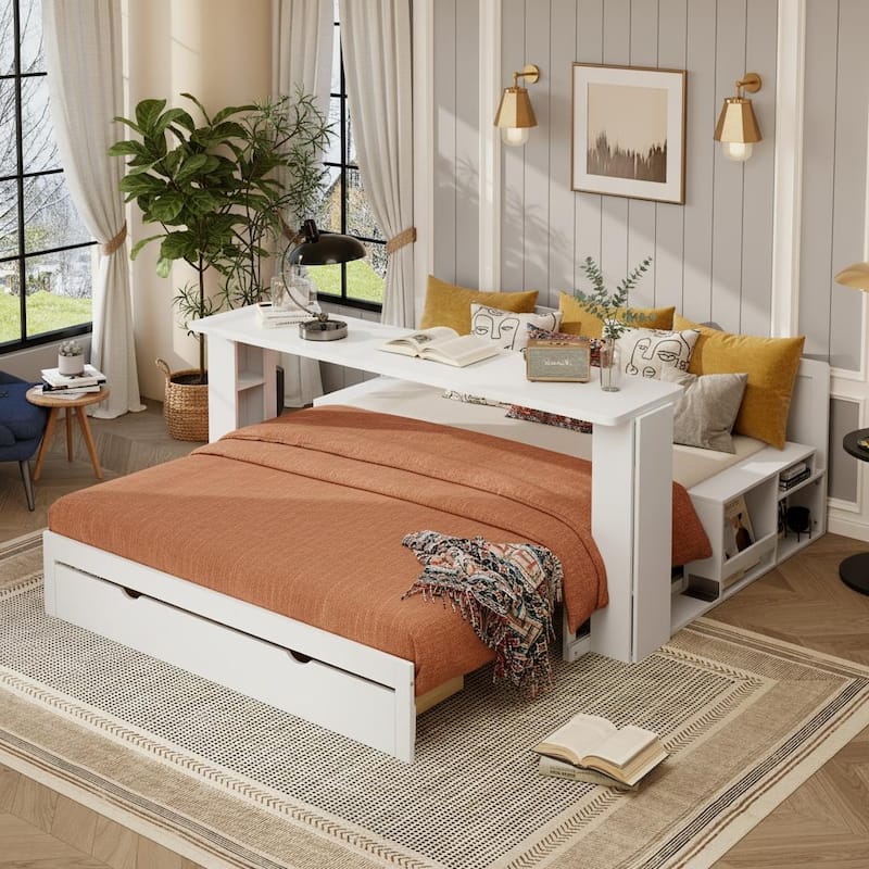 4-in-1 Convertible Daybed with Foldable Desk, Pull-Out Bed & Storage by Harper&Bright Designs