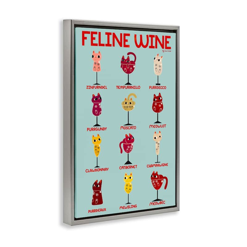 Stupell Clever Feline Wine Drinks Framed Floater Canvas Wall Art Design By Carrie Cantwell
