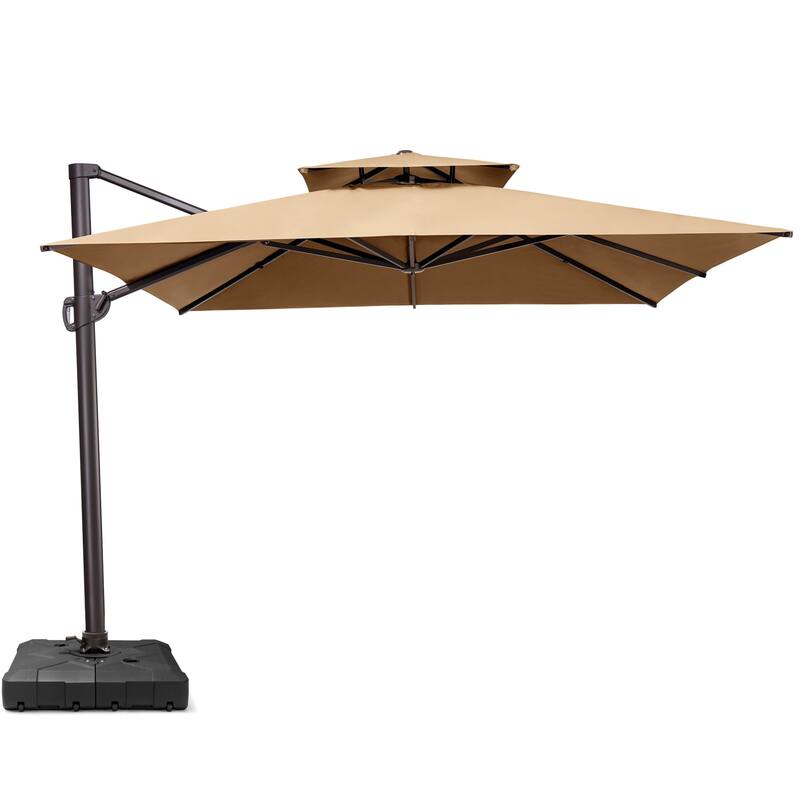 10 x 10 ft Deluxe 360 Degree Rotation Patio Cantilever Umbrella With Weighted Base - Tan