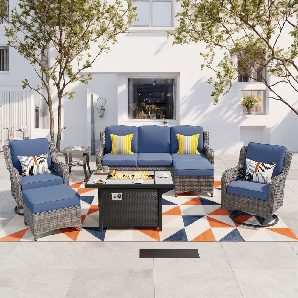 OVIOS 7-piece Patio Swivel Chair Set with 42" Fire Table