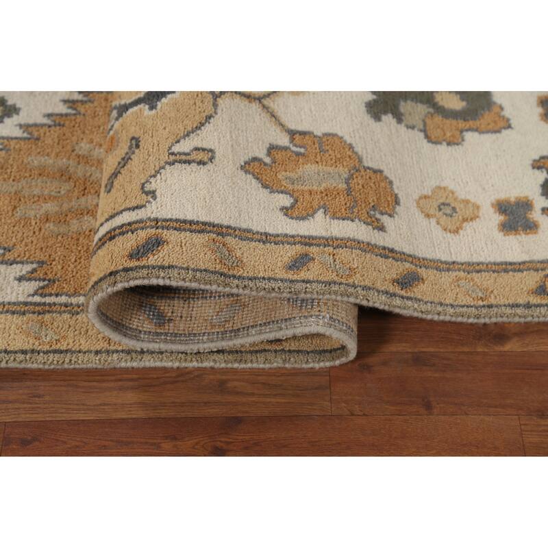 All-Over Beige & Ivory Oushak Indian Area Rug Handmade Wool Carpet - 9'1"x 11'8"