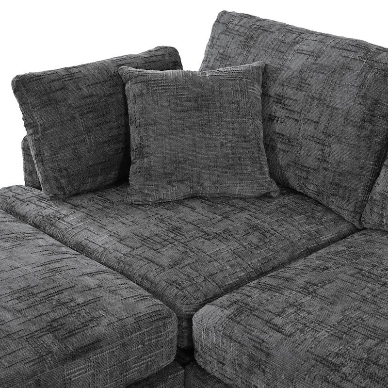 127 Inch U-Shaped Sectional Sofa with Movable Ottoman, 6-Piece Chenille Fabric Modular Couch with Pine Wood Frame