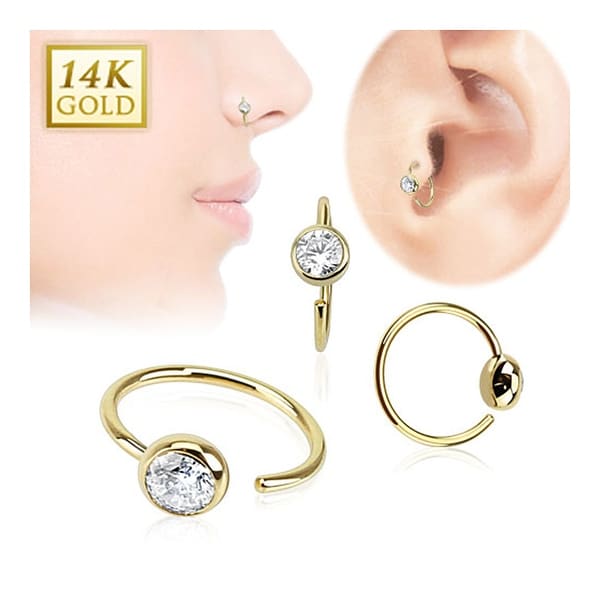 14 Karat Solid Yellow Gold Ball CZ Hoop Ring (Sold Ind.)