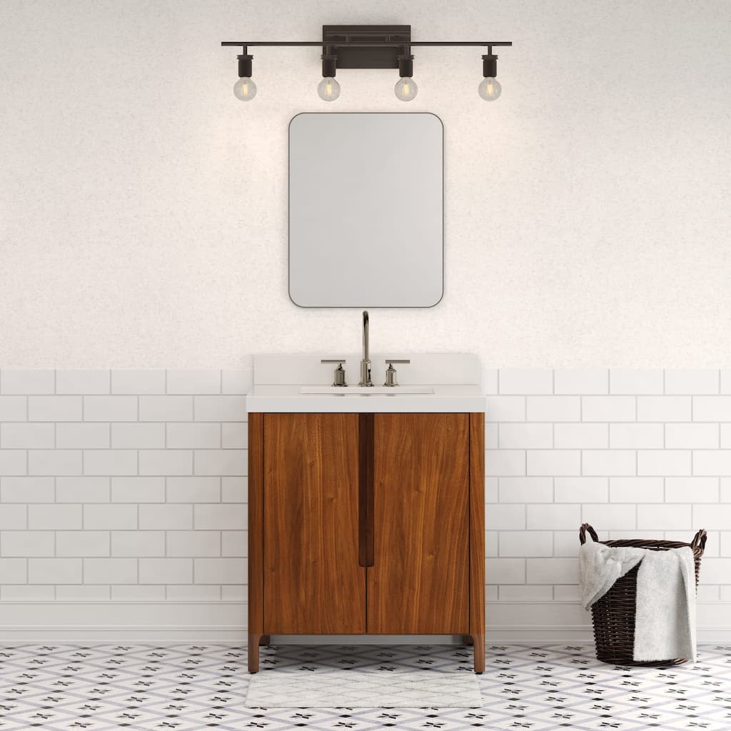 Sequoia 30 In. Single Sink Whitebrook Quartz Countertop Bath Vanity in Noir Juglans