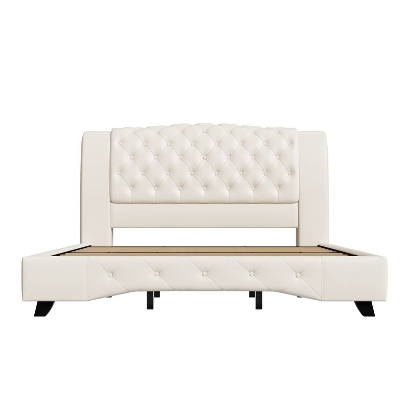 Christopher Knight Home - Modern Upholstered Platform Bed with Wood & Metal Frame - with 44.5" Tall Button-Tufted Headboard