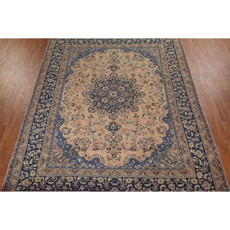 Traditional Mashad Vintage Persian Area Rug Hand-Knotted Wool Carpet - 9'6" x 12'6"