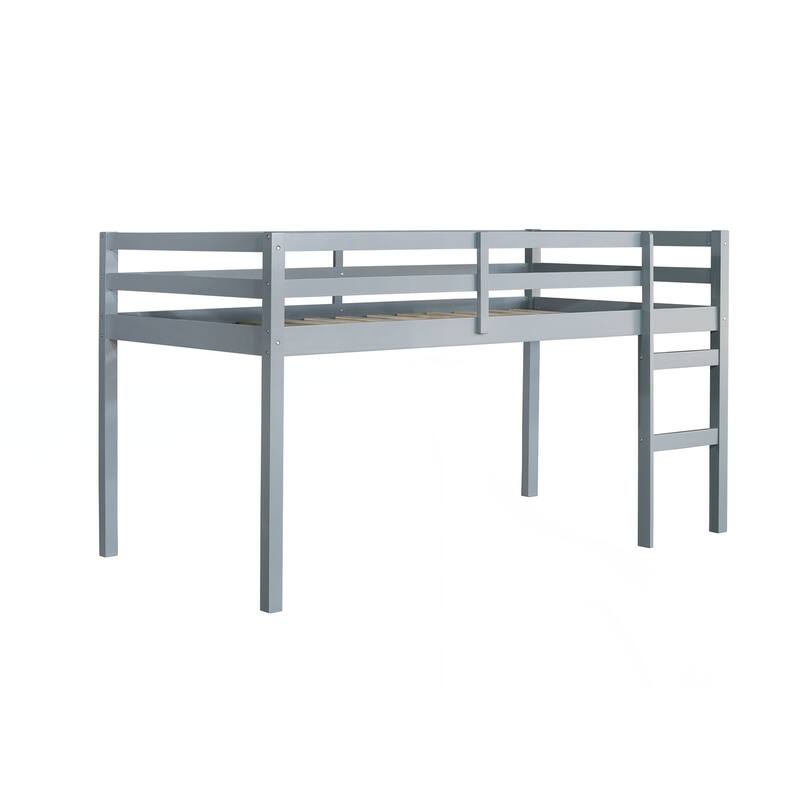 Solid Wooden, Rubber Wooden Twin Loft Bed with Ladder, Bed Platform of Strengthened Slats