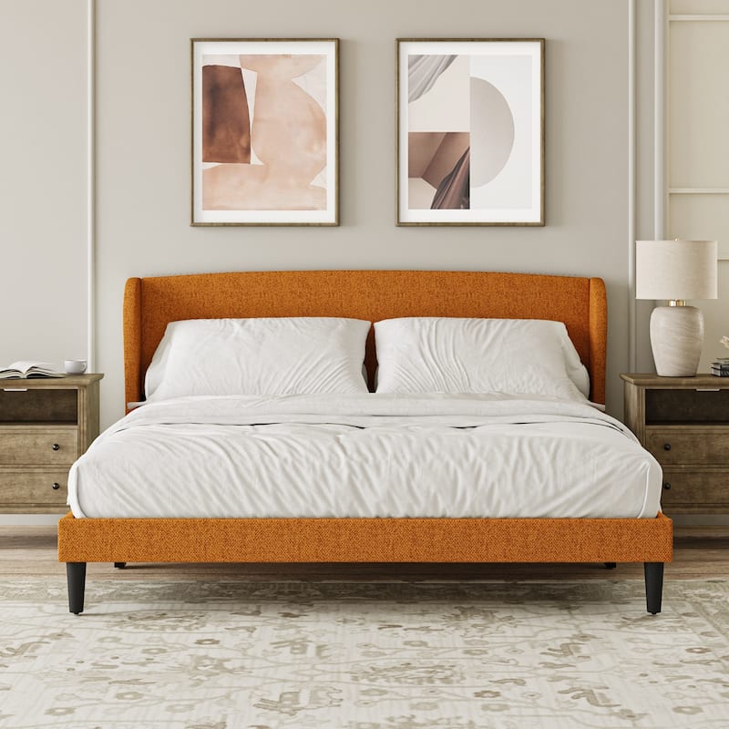 Gerald Upholstered Traditional Wingback Platform Bed By HULALA HOME - Orange - King