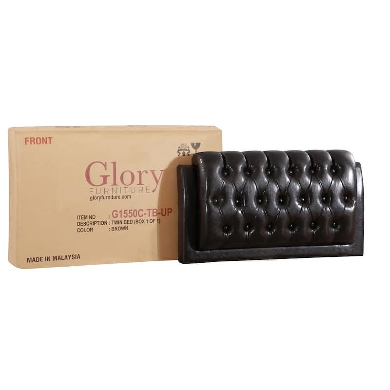 Twin Bed Frame, Dark Brown Faux Leather Platform Bed, Modern Bedroom Furniture