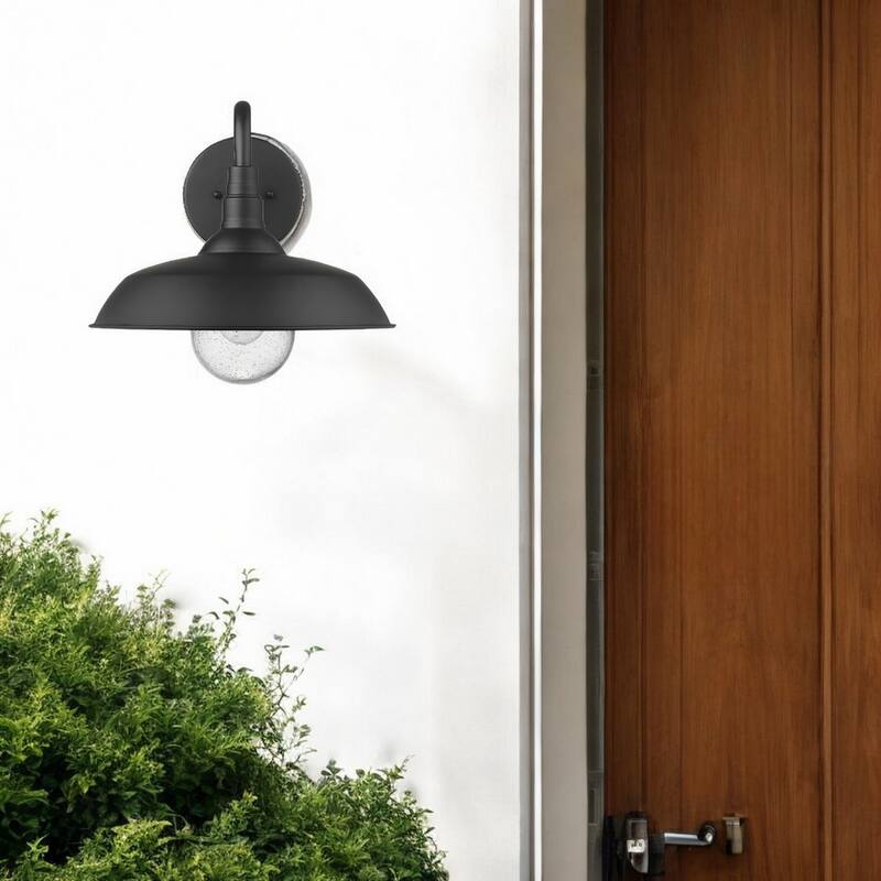 1-Light Outdoor Flush Mount Wall Light with Clear Seedy Glass Shade and Steel Fixture Garden Lighting