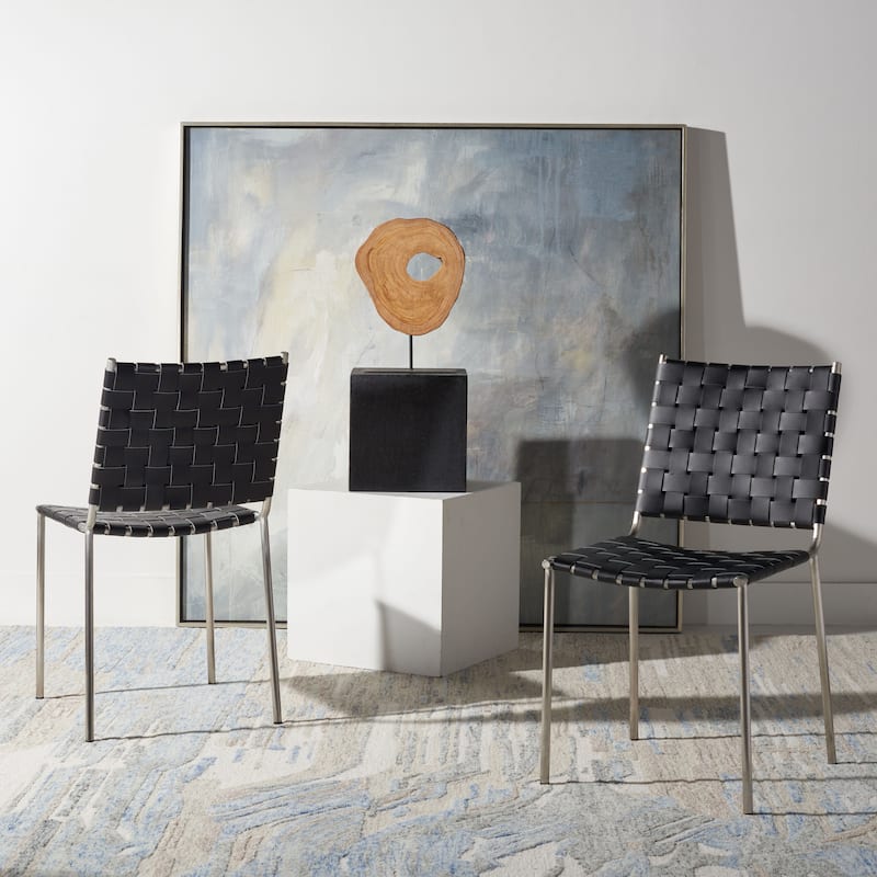 SAFAVIEH Marvel Woven Leather Dining Chair (Set of 2) - 17" W x 20.5" L x 33.8" H - 17"Wx21"Dx34"H