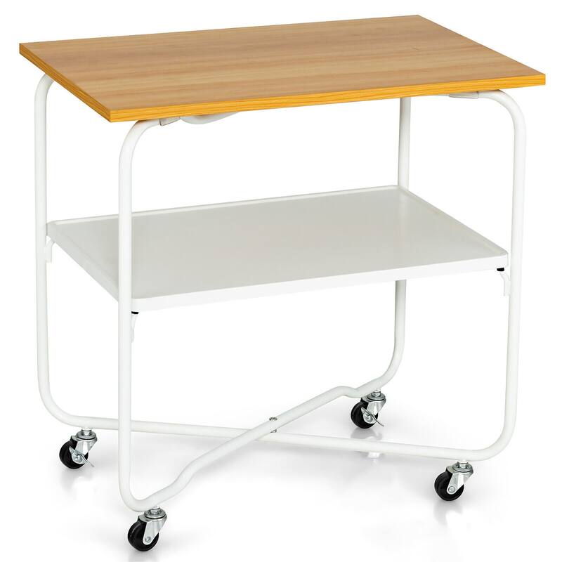 Gymax 2-Tier Folding Rolling Cart Kitchen Utility Cart Tool-Free