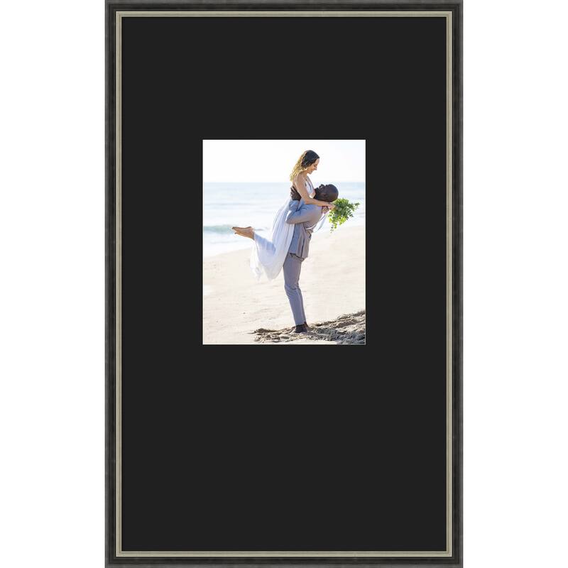 Theo Black Silver Narrow Framed Picture Frame, Photo Frame - 16x26 Matted Black 8x10 - Theo Black Silver Narrow