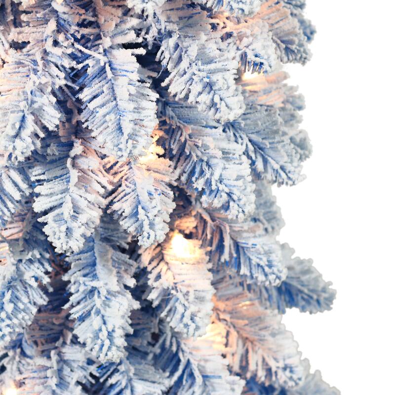 Puleo International 6 ft. Pre-Lit Flocked Blue Artificial Alpine Pencil Tree