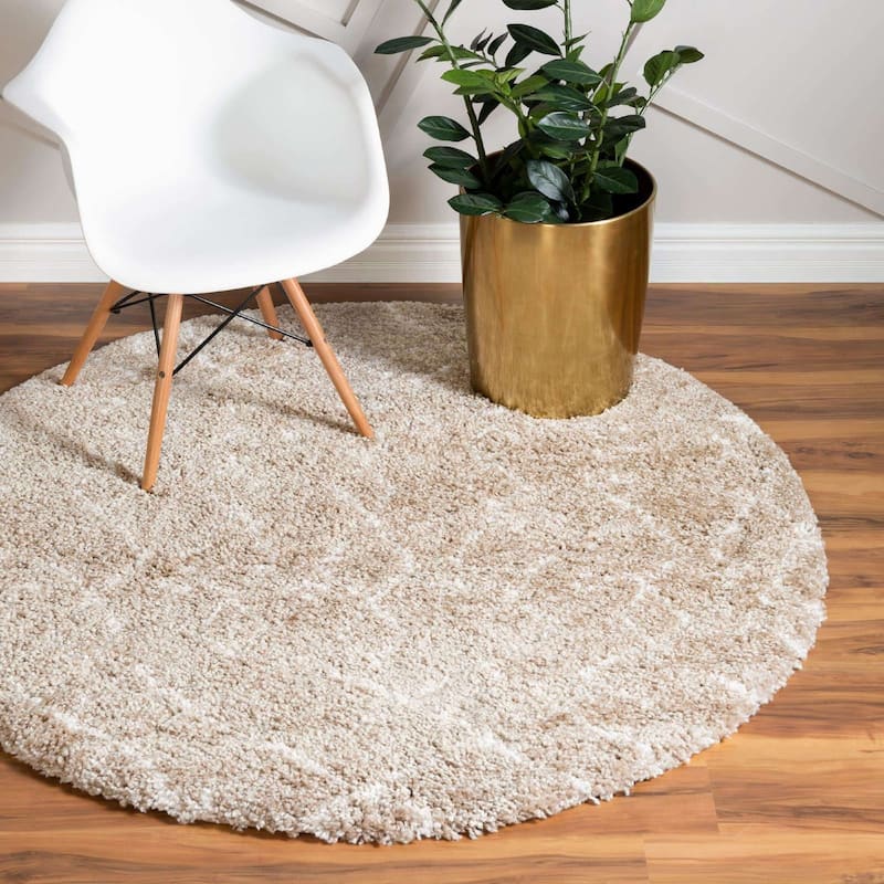 Shag Shoploni Collection Area Rug - 8' Round - Taupe
