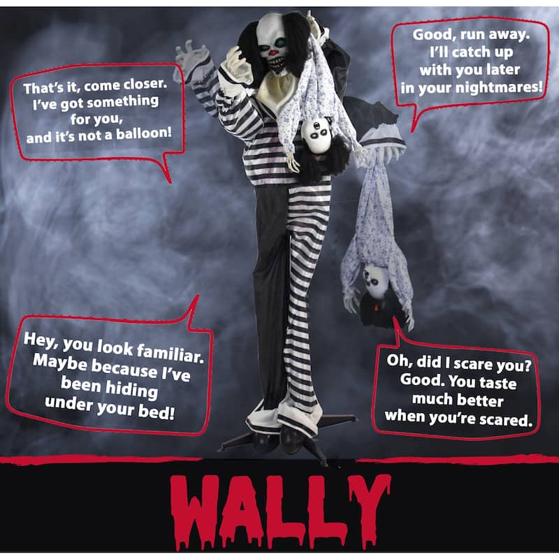 Life-Size Animatronic Talking Clown with Doll with Lights and Sound, Indoor or Covered Outdoor Halloween Decoration