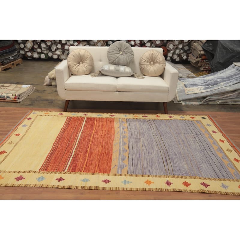 Hand Woven Oriental 100% Wool Carpet Southwestern Tribal Multi-Colored Kilim Area Rug - 8' 2'' X 5' 6''