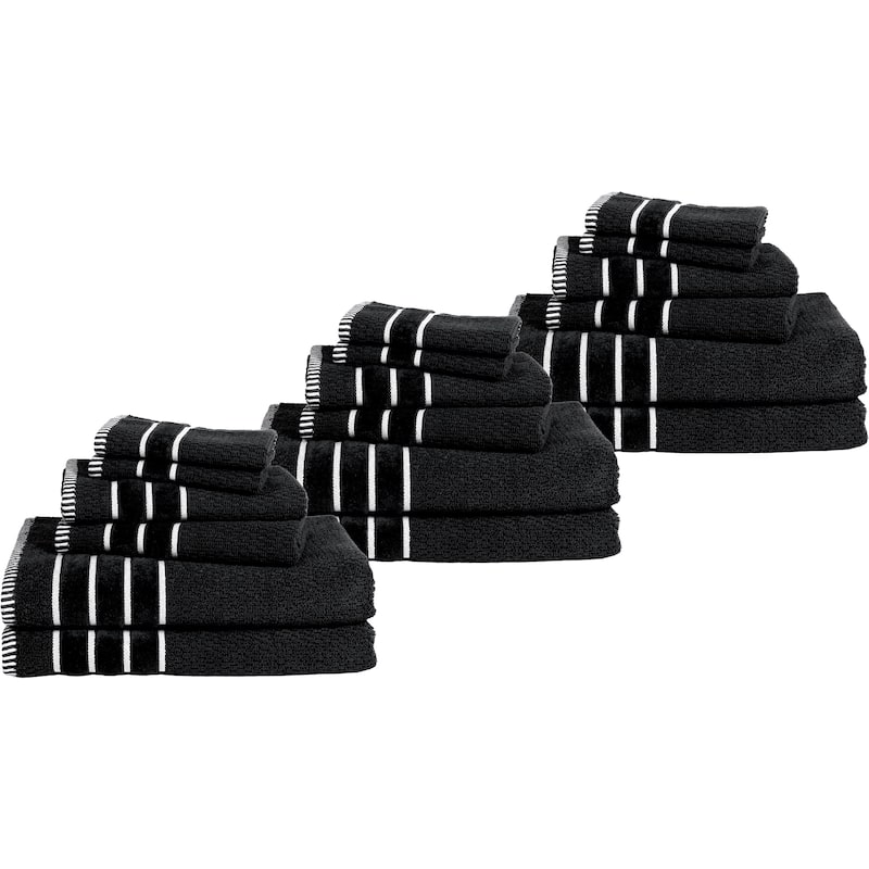 Towel Set - Combed Cotton Rice Weave Bathroom Accessories with Bath Towels, Hand Towels, and Washcloths by Lavish Home (Black)