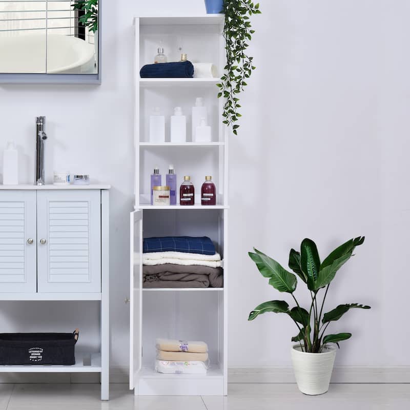 kleankin Freestanding Bathroom Tall Storage Cabinet Organizer Tower with Open Shelves & Compact Design