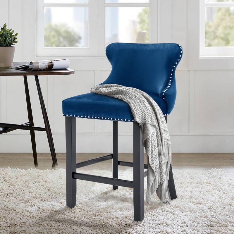 Button Tufted Velvet Wing Back Barstools Set of 6