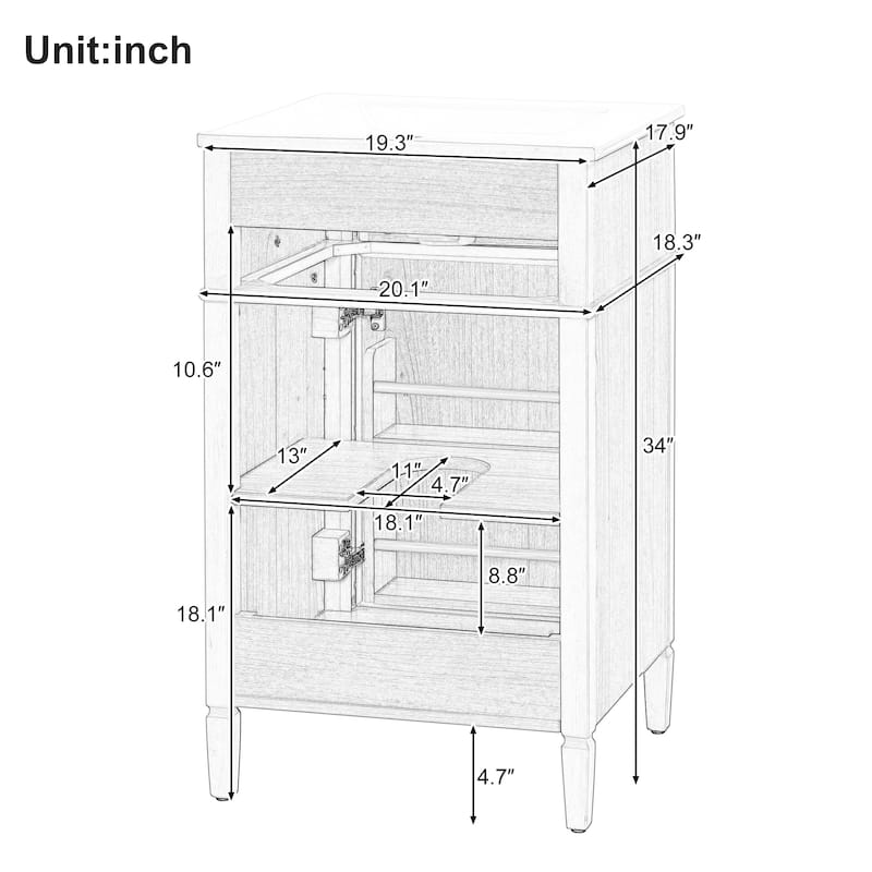 20-Inch Modern Freestanding Bathroom Vanity with Sink and Tilt-Out Drawer