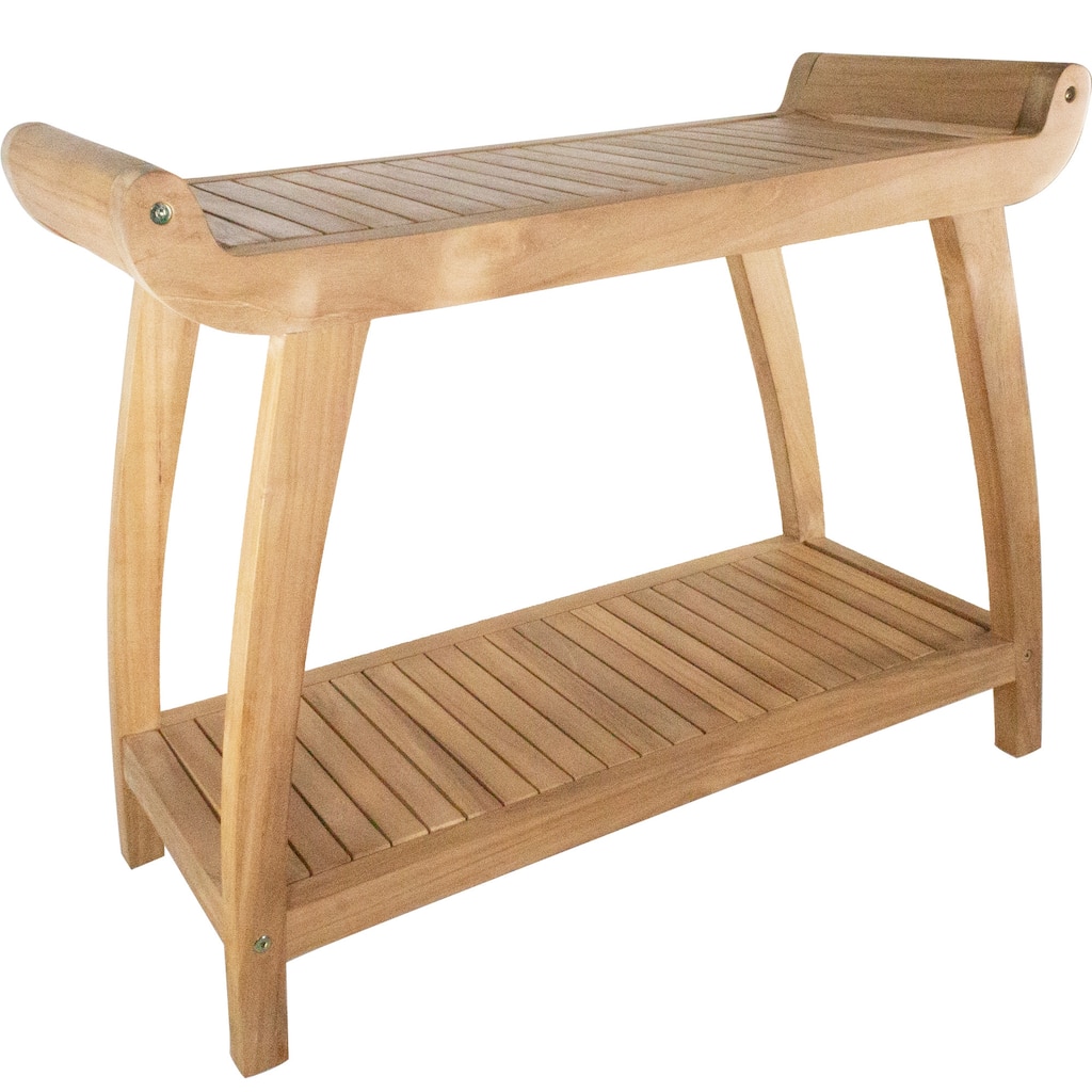 Nordic Style Natural Curved Spa Bench with Shelf - 30"