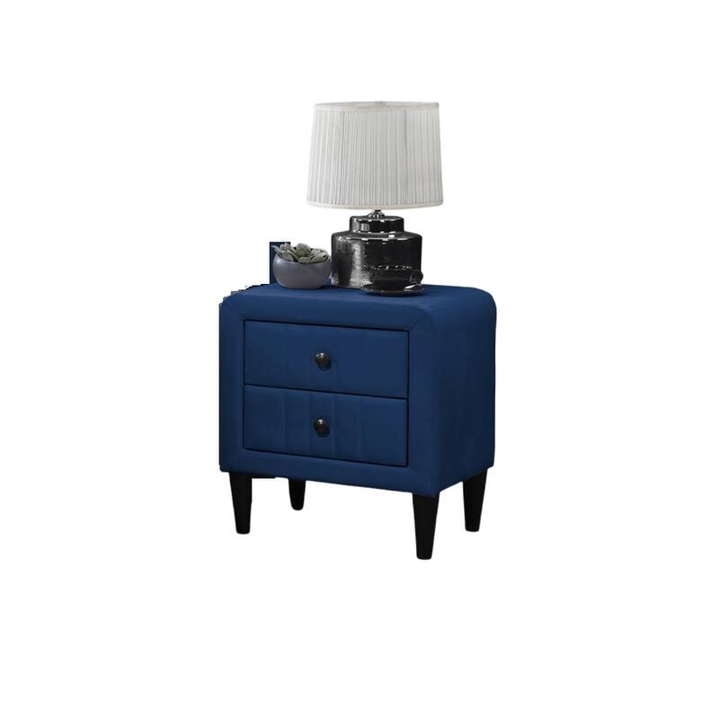 Navy Blue Velvet Nightstand with 2 Drawers, Sleek Design