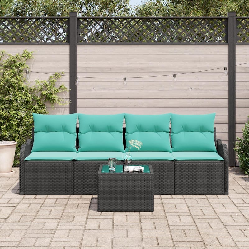 vidaXL 5 Garden Sofa Set with Cushions Black/Brown/Grey Poly Rattan - 90.9 x 24.4 x 27.2