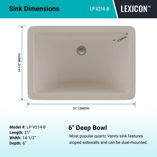 dimension image slide 1 of 2, Lexicon Platinum V214 Quartz Composite Rectangle Vanity Sink - Galaxy Beige