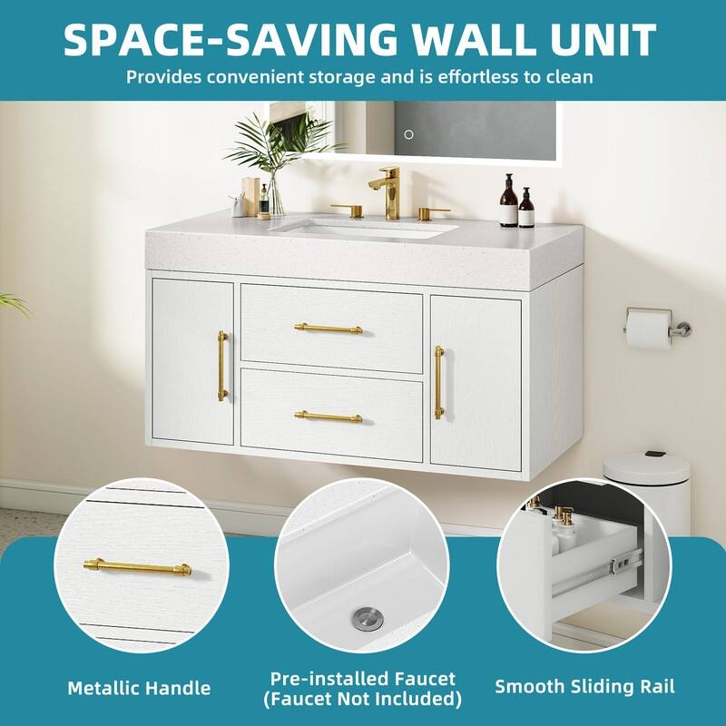 Moasis 40" Floating Wall Mounted Bathroom Vanity with 2 Drawers & 2 Storage Cabinet