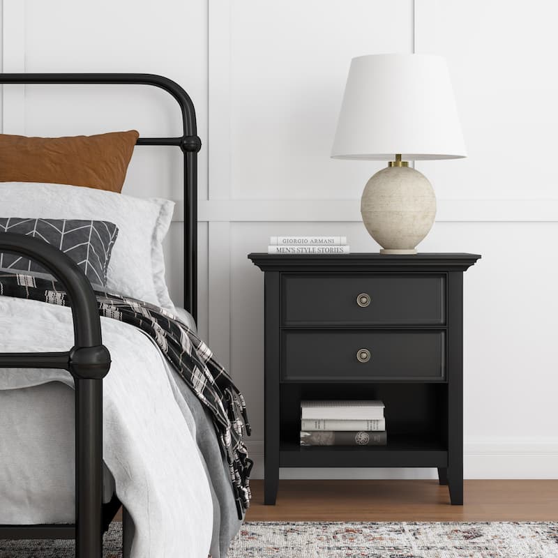 WYNDENHALL Halifax SOLID WOOD 24 inch Wide Bedside Nightstand Table - Black