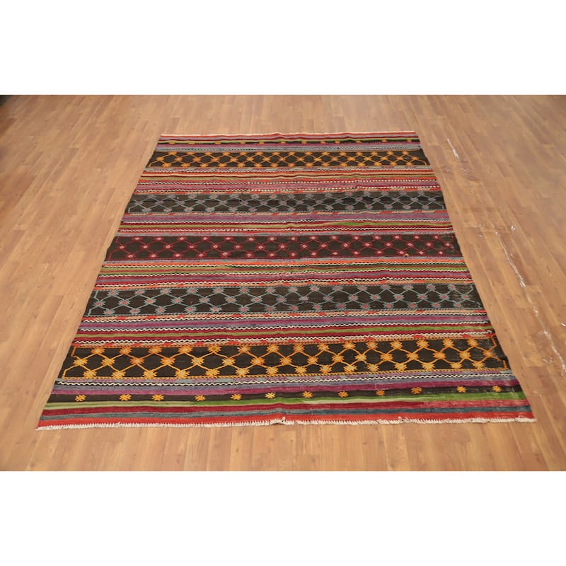 Hand Woven Oriental 100% Wool Carpet Southwestern Tribal Multi-Colored Kilim Area Rug - 8' 0'' X 6' 4''
