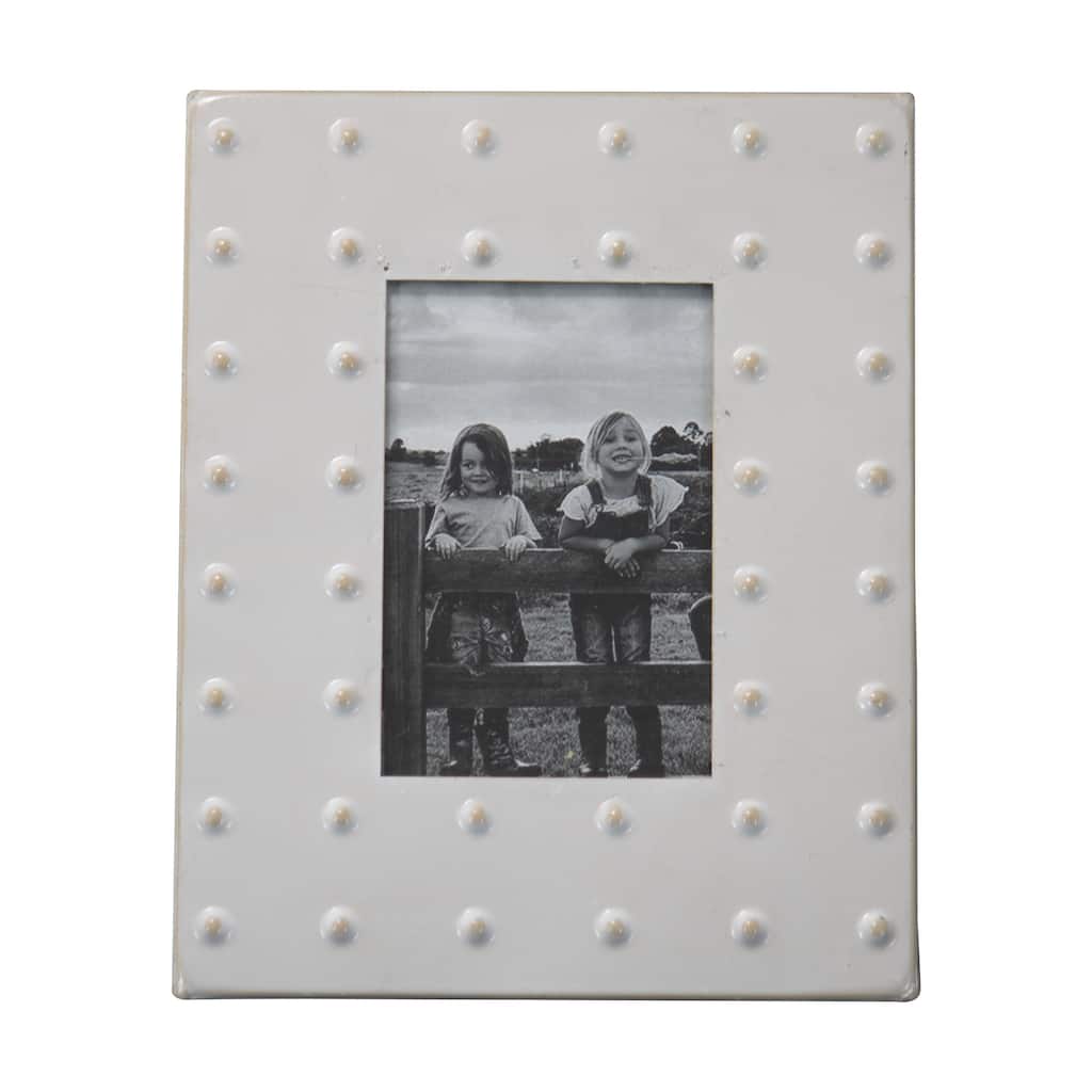 Foreside Home & Garden Cream Bubble Pattern 4x6 Inch Enamel Metal Decorative Picture Frame