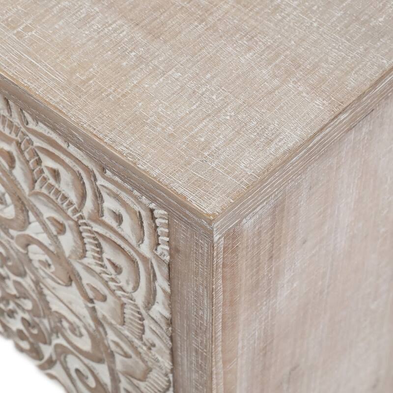 Rustic Natural and Whitewashed Wood Floral 3-Drawer Chest - 30.5" H x 28.5" W x 14.25" D