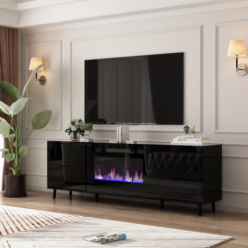 30" Recessed Electric Fireplace High Glossy TV Stand Combo Fireplace
