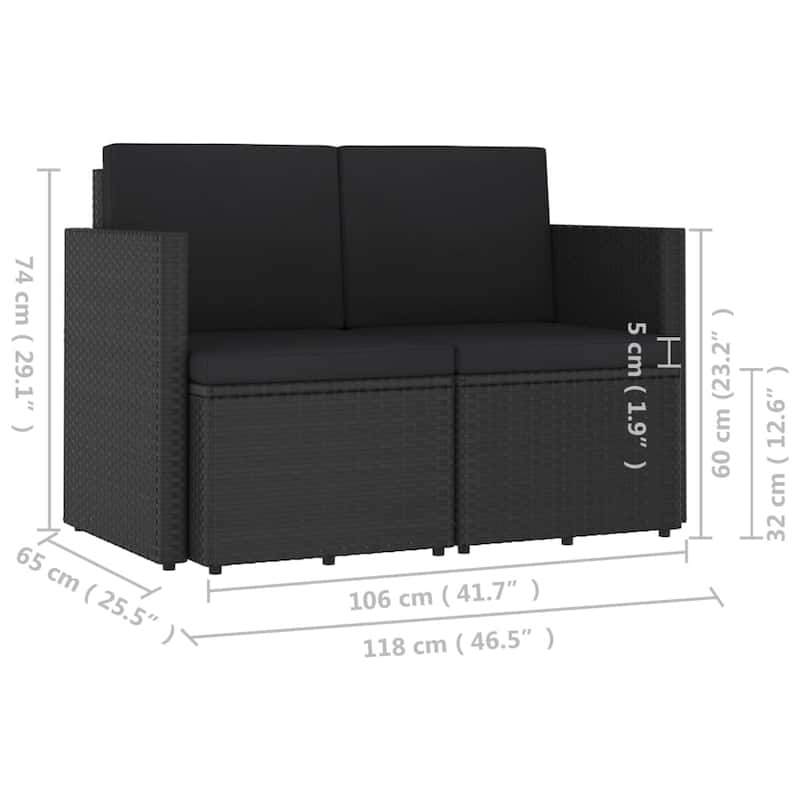 vidaXL 2 Seater Sofa Couch with Cushions Patio Wicker Love Seat PE Rattan