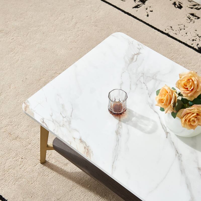 Coffee Table Rectangular Center Table, Side Table with Metal Frame and Shelf