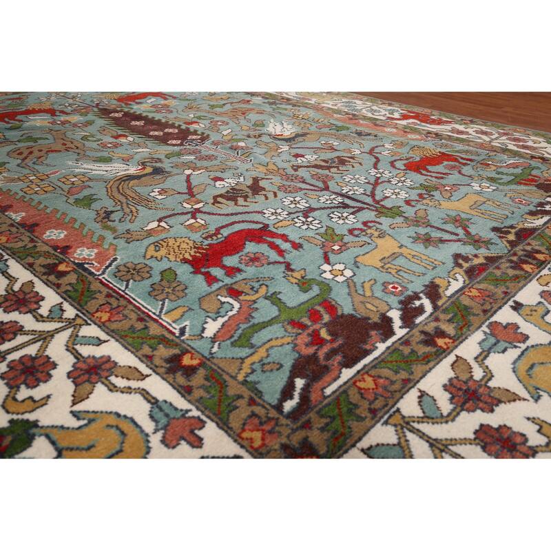 Animals Hunting Design Ziegler Indian Area Rug Handmade Wool Carpet - 8'11" x 11'10"