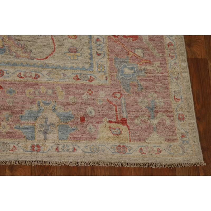 Vegetable Dye Oushak Turkish Area Rug Floral Handmade Wool Carpet - 6'1"x 8'10"