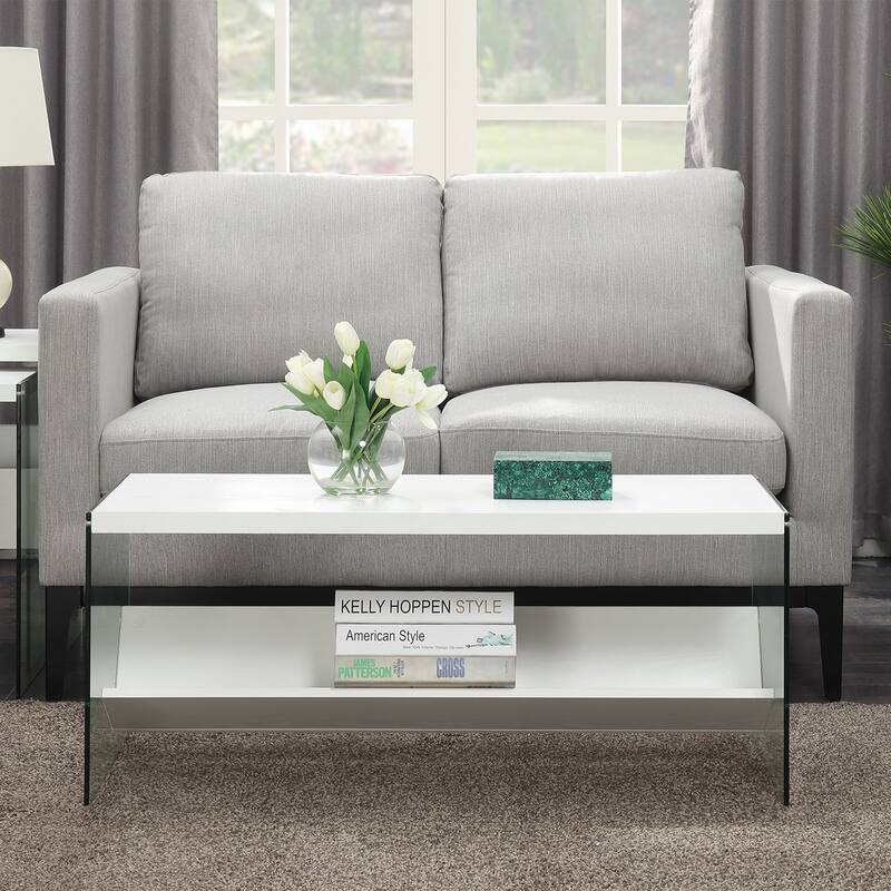 Convenience Concepts SoHo Glass Coffee Table with Shelf - White/Glass