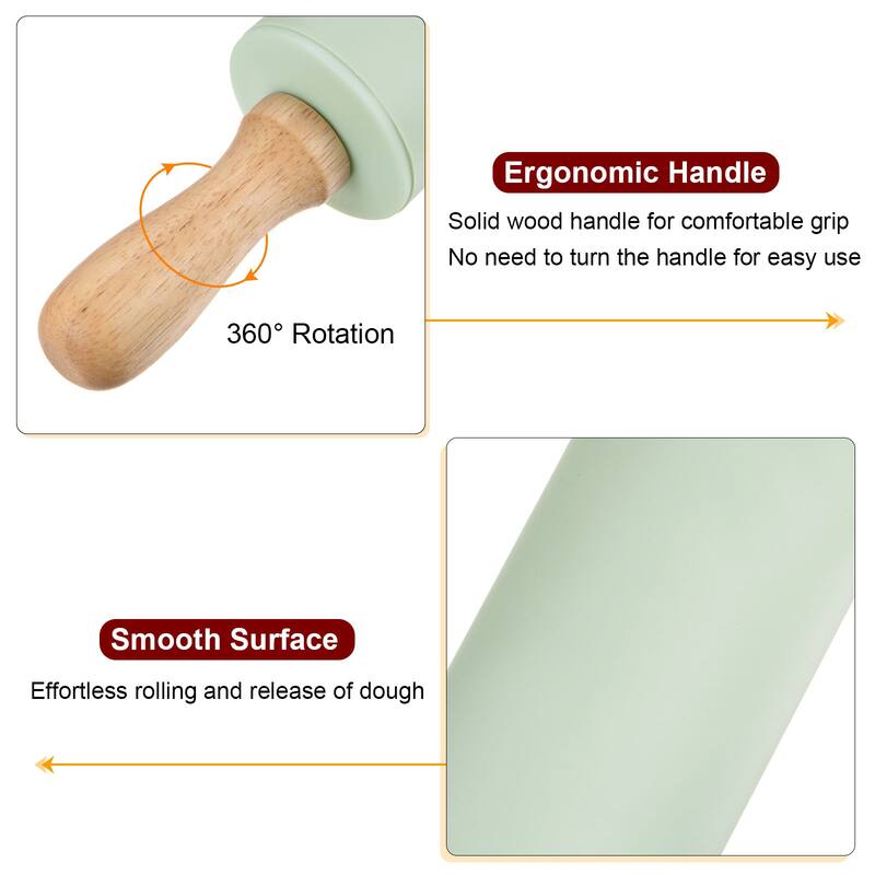 Silicone Rolling Pins for Baking 23.5cm x 4.2cm Light Green & Blue - Light Green & Blue