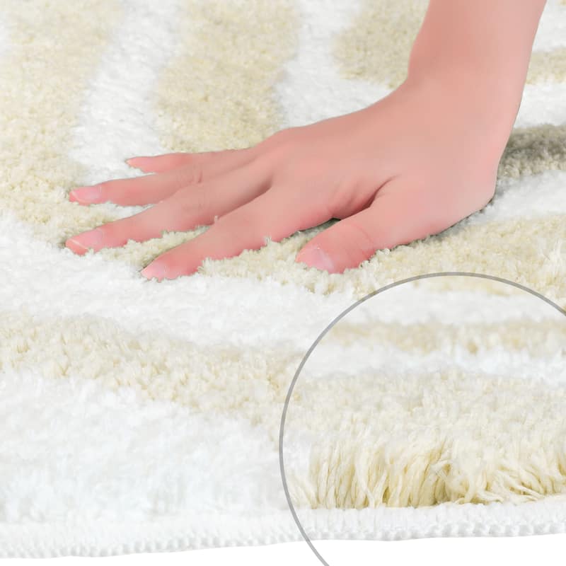 Fashion Wave Pattern Bathroom Rug Mat, Soft Absorbent Bath Carpet, Non-Slip, Shaggy, Machine Wash