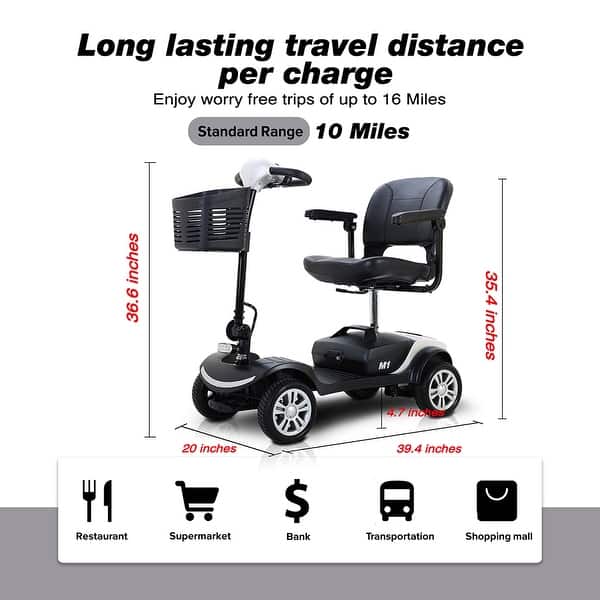 dimension image slide 0 of 2, 4 Wheel Mobility Scooter Compact 300 Lb Load Bearing Capacity 300w Motor Wheelchair Device For Grown-ups Elderly
