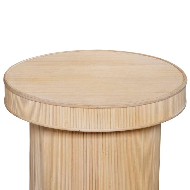Tyl Side End Table, 22 Inch, Round Top, Cylindrical Bamboo Base, Brown