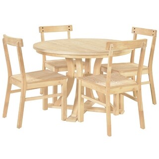 5-Piece Rustic Round Pedestal Extendable Dining Table Set With ...