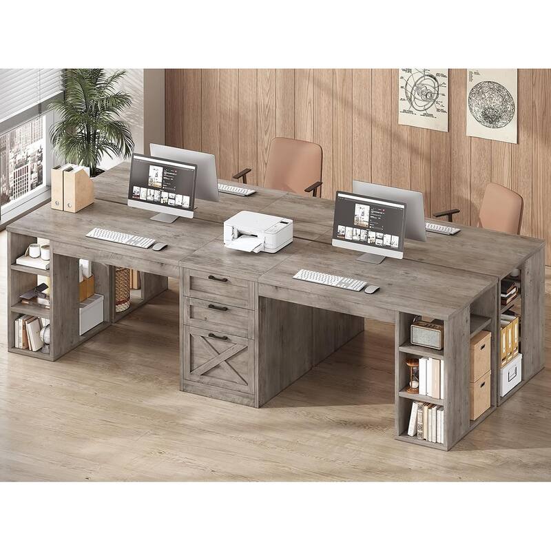 96.5" Computer Desk 3 Drawers Home Office Desk 8 Open Shelves