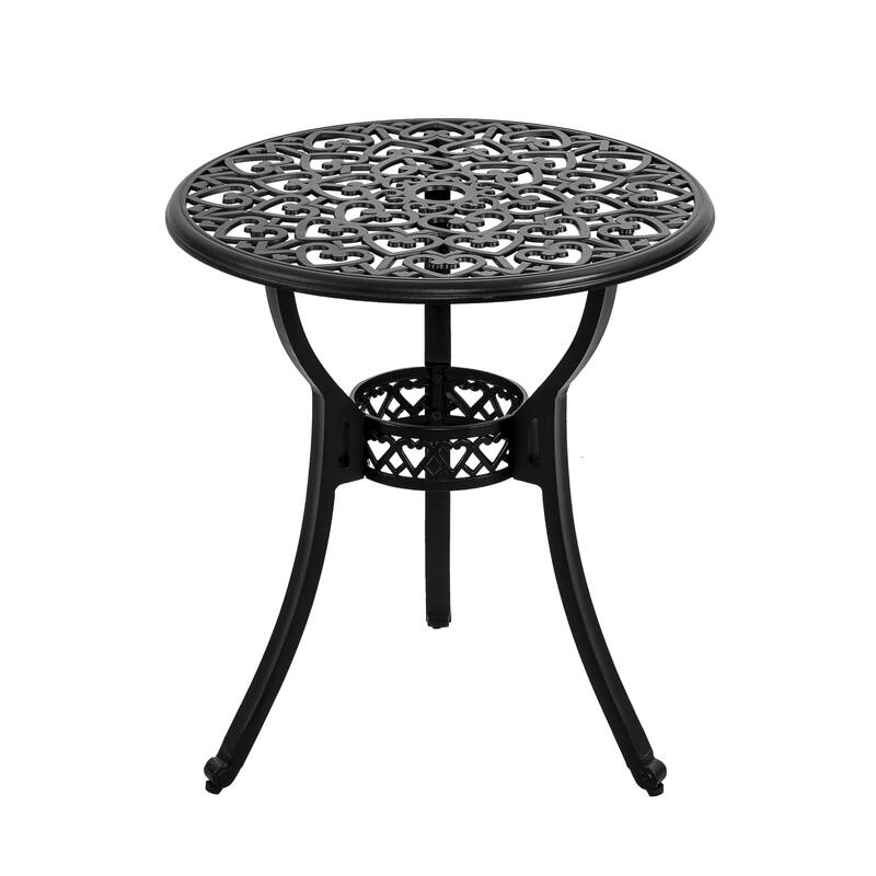 Cast Aluminum Bistro Table with Umbrella Hole and 2 Bistro Chairs - 24 inches round table